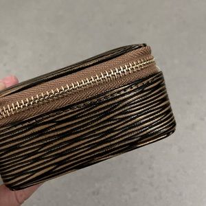 Small Leather Zip Case, Black and Gold